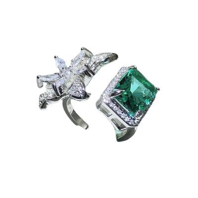 China FASHIONABLE Border Hot Selling Sensitive Square Ladies Ring Full of Diamond Encrusted Green Zircon Ring accessories for sale