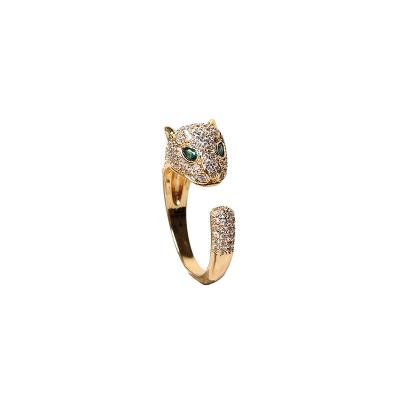 China FASHIONABLE Personality Leopard Head Full of Hand Accessories Diamond Ring Female Opening Creative Food Ring Fashion Design Ring Tide for sale