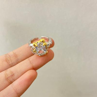 China Trendy Luxury Trendy Ins Index Gold Index And Zircon Silver Chain Color Collision Ring Finger Ring Adjustable Light for sale