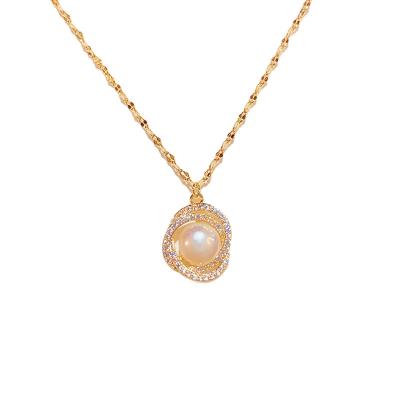 China Fashionable freshwater Zircon curb pearl freshwater women's simple Diamond-encrusted pearl necklace all temperament clavicle chain for sale