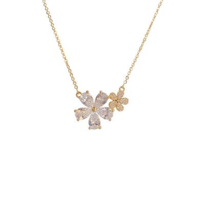 China FASHIONABLE All Women's Simple Sweet Senator Statistical Double Clavicle Chain Style Fashion Diamond-encrusted Flower Necklace for sale