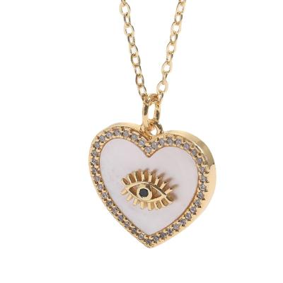 China TRENDY Devil's Eye Shell Zircon Minimalist Love Heart Copper Plated Real 14K Gold Fashion Jewelry Necklaces for sale