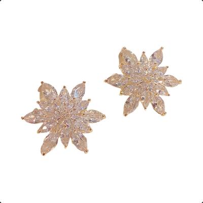 China 2023 FASHIONABLE Luxury Silver Crystal Flower Earrings Advanced Micro Inset Zircon S925 Needle Earrings New Accessories for sale