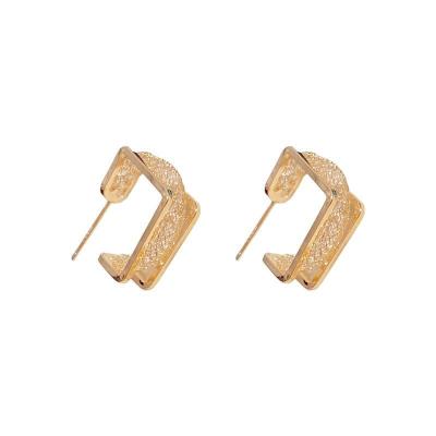 China TRENDY Silver S925 Needle Hollowed Out Mesh Zircon Square Ear Ring Single All Matching Ear Accessories for sale