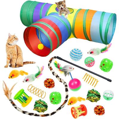 China Viable The New Pet Cat Toy Set Rainbow Blue Three-Channel Tunnel By Feather Toys Cat Pet Products for sale