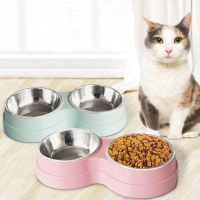 China Factory direct sale double bowl dog water food bowl stainless steel non-automatic durable pet bowl for sale