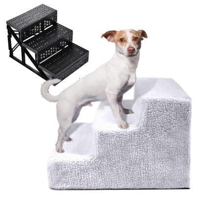 China Removable 3 Steps Pet Stairs Plastic Dog Bench Ladder Cover High Quality Cat And Climbing Dog Stairs for sale