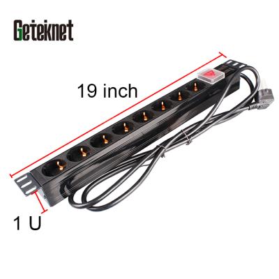 China GETEKNET Custom 19 Inch 8 Way 1u Socket Rack Mount Reinforced Plastic German PDU For Computer Room for sale