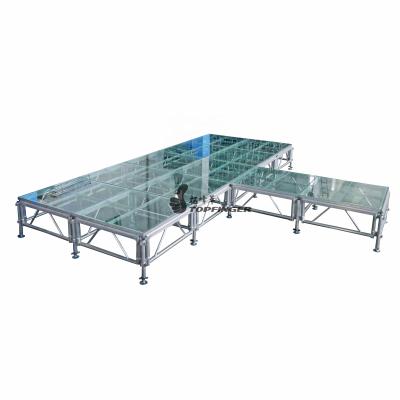 China For Event Acrylic Fiberglass Stage Decor Wedding Pool Stage Transparent Glass Platform For Sale for sale