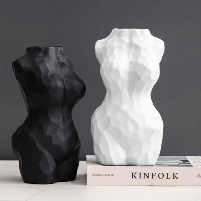 China Lady Women Female Ceramic Bust Redeco Vases White Vase Bodies Black Modern Minimalist Ceramic Home Decor Vase for sale