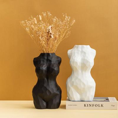 China Lady Women Female Ceramic Bust New Arrival Redeco Vases White Vase Bodies Ceramic Minimalist Home Decor Black Vase for sale