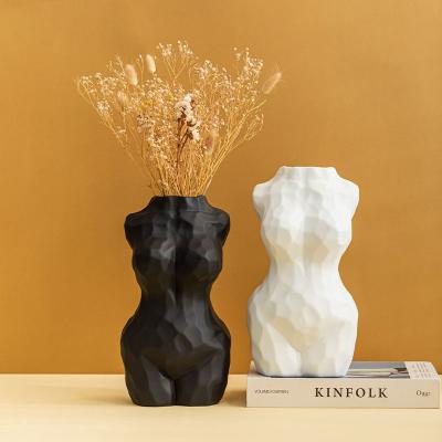 China Lady Women Female Ceramic Bust New Product Redeco Vases White Vase Bodies Ceramic Minimalist Black Home Decor Vase for sale