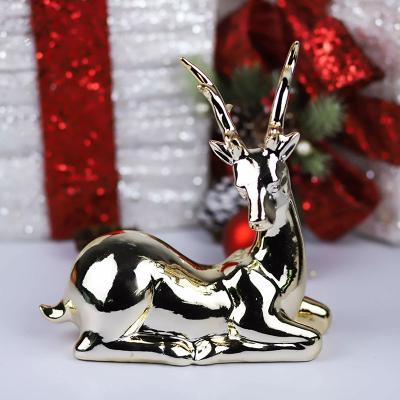 China Modern Christmas Home Decor Redeco Christmas Silver Plating Ceramic Standing Reindeer Christmas Figurine Ornament for sale