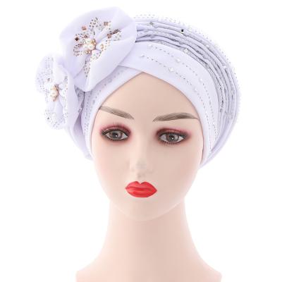 China Daily life african turban wome n ready to wear nigerian auto gele headtie with beads for sale