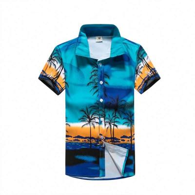 China Latest Design Sustainable Coconut Tree Print Short Sleeves Mens T-shirt Summer Leisure Loose Fit Boxy Beach Sports Shirt for sale