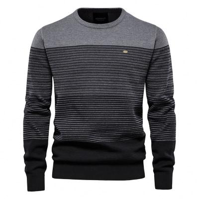 China 2021 New Arrival Round Collar Breathable Striped Knitted Sweater Men Autumn Fashion Pullover Sweater For Men for sale