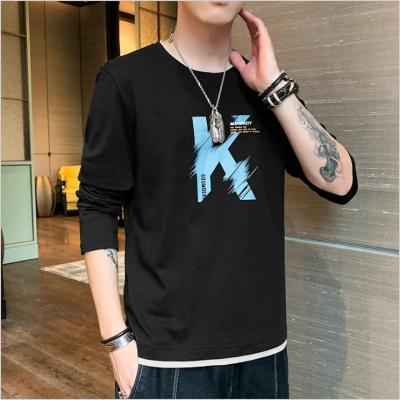 China Breathable Letter Printing Top Quality Long Sleeve Plus Size Mens T-shirts O Neck 100% Cotton T-Shirt for sale