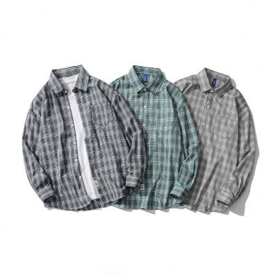 China Anti-pilling New Long Sleeve Fashionable Plaid Shirts For Men 2021 Spring And Autumn Mens Loose Fit Wholesale Shirts for sale