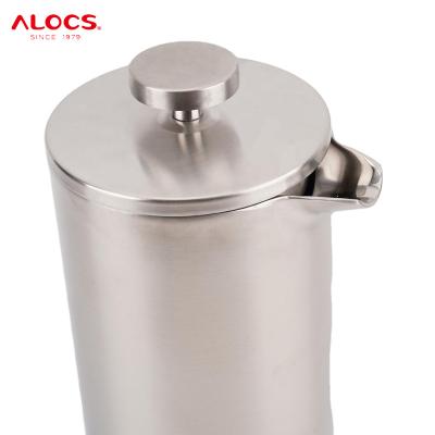 China Sustainable Alocs Camping Hiking Outdoor Wholesale Hand Portable Stainless Steel French Press Coffee Maker for sale