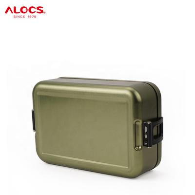 China Alocs New Portable Lightweight Design Portable Outdoor Camping Japan Style Square Aluminum Food Container Lunch Boxes Bento Storage Boxes for sale