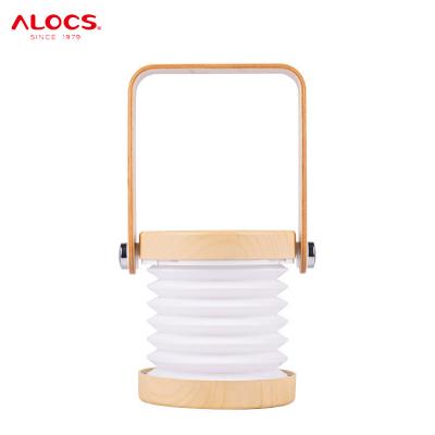 China Travel Alocs Creative Wooden Handle Foldable Night Lights Camping Portable Telescopic Folding Led Lamp Lantern Table Lamp for sale