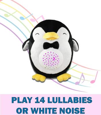 China White Noise Sound To Promote Better Sleep Penguin Night Lamp Plush Baby Educational Toy, Sleep Plush Baby Light Projector With Soothing Music for sale