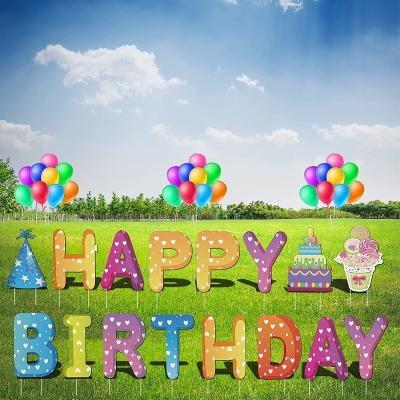 China Best Selling Sign HXD Corrugated Plastic Stake Waterproof Lawn Decorations Kids Happy Birthday Large Yard Sign for sale