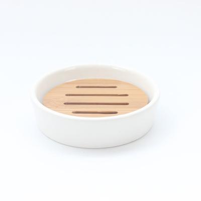 China Modern Ceramic Soap Dish Tray Dish Bamboo Soap Bar Holder Box For Shower Kitchen Double Layer Container Box Bathroom Soap Dish for sale