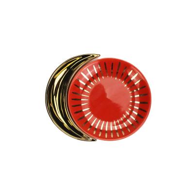 China Viable Red Gold Jewelery Spotted Dish Set Circle Trinket Ceramic Organizer Accessories Small Ring Holder Tray Home Decor Wedding Gift for sale