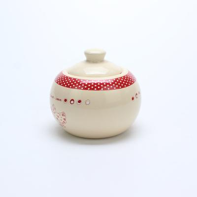 China Viable Handmade Red and White Polka Dot Ceramic Sugar Bowl Pot with Honey Jar Pottery, Jam Lid Jar for sale