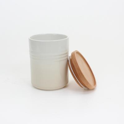 China Sustainable Ceramic Kitchen Storage Canisters with Wooden Lid for Food Storage, Serving Coffee, Sugar, Tea, Spices for sale