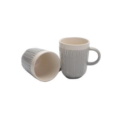 China Sustainable Debossed Mug Wool Sweater Texture Ceramic Coffee Mug for sale