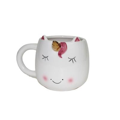 China Viable White and Pink Unicorn Mug, Cute Mug with 3D Horn for Coffee and Tea for sale