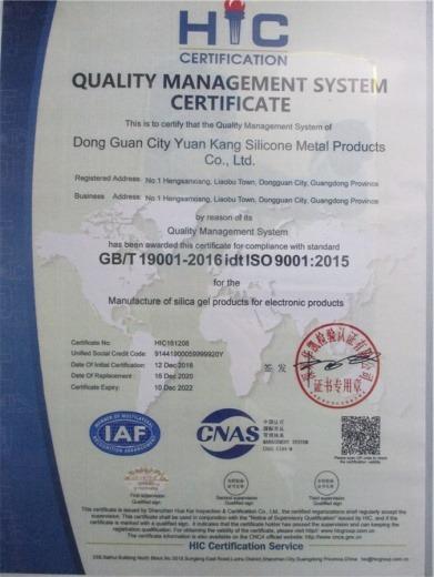 ISO9001 - Dongguan  Yuankang Silicon Metal Products Co., Ltd.