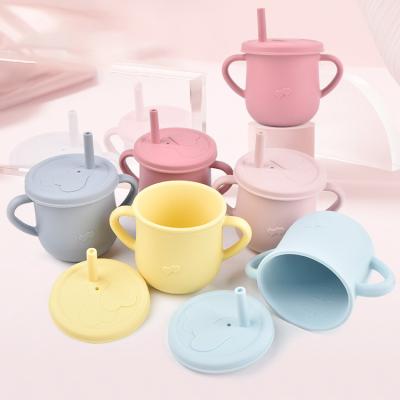 China BPA Free Custom Reusable Baby Learning Toddler Feeding Toddler Straw Training Cup Silicone Baby Cups With Straws for sale