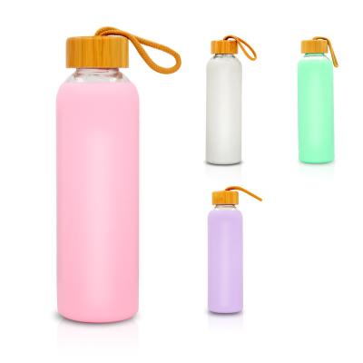 China Coldest Viable Gallon Smart Glass Water Bottle With Silicone Sleeve Bottled Joy Sports Insulated Jug for sale