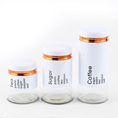 China Viable Hot Sale Kitchen Accessories 3 Piece Sets Fancy Design White Glass Spice Storage Jar for sale