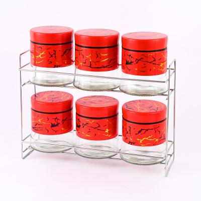 China Factory Direct Sales 6pcs Viable Spices And Seasoning Jars Sets With Spice Iron Shelf For Cabinets for sale