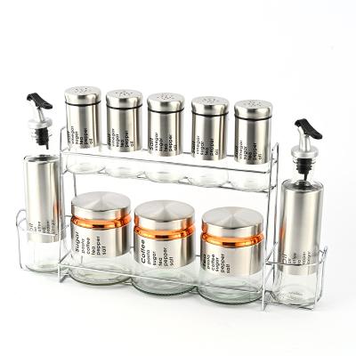 China Viable Hot Sale 10pcs Frying Oil Dispenser Salt And Pepper Shakers Set With Storage Seasoning Rack for sale