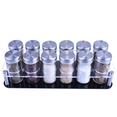 China Sustainable Kitchen Supplies Herb Spice Pepper Jar Glass Seasoning Bottle 12 Acrylic Bracket Sets for sale