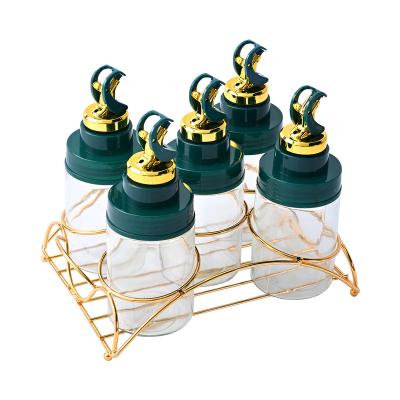 China 5 Pcs Sustainable Anti Drip Spout Salt Pepper Vinaigrette Bottles Set With Seasoning Jar Holder for sale