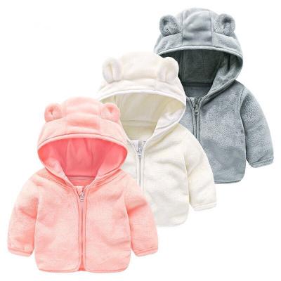 China Anti-Wrinkle Mudkingdom Toddler Pale Pink Keep Warm Outwear Kids Clothing Bear To Case Zipper Hooded Girls White Jacket 2-6T for sale