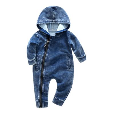 China Baby Breathable Denim Mudkingdom Long Sleeve Spring Autumn Zipper Romper With Hood Baby Coats for sale