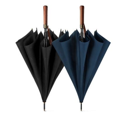 China New high quality fashion promotional cheap semi automatic wood handle golf straight umbrella for sale