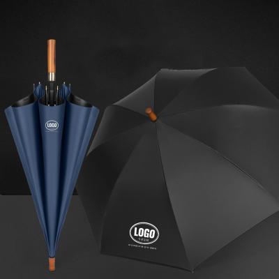 China 2021 New Golf Market Automatic Golf Umbrellas Windproof Cheap Umbrella 2021 Straight Wooden Handle With Logo Prints for sale