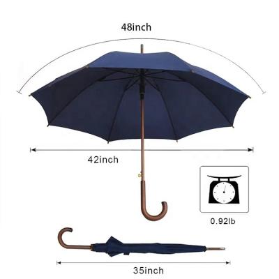 China High Quality 24 Inch New Design Cane Hook Wooden Handle Rain Umbrella Windproof Qualities Custom Printing Wooden Logo Straight for sale