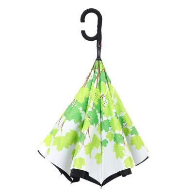 China Double Layer Fabric New Design Automatic Custom Umbrella With Logo Prints Double-deck Double-Handle Inverted Umbrella for sale