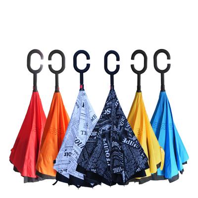 China All In 1 Car Wholesale Double Layer Waterproof Reverse Inverted Umbrella With C Logo Handle for sale