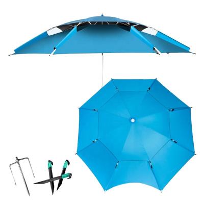 China 2021 traditional large customed UV protection double layer outdoor wind proof fishing umbrella with sliver coating for sale