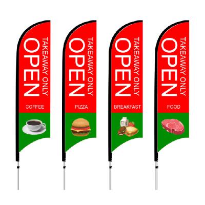 China FLYING Free Design Deli Restaurant Takeaway Feather Custom Flag To Open for sale